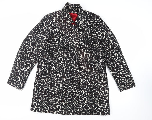 Roman Womens Black Animal Print Overcoat Coat Size L Button