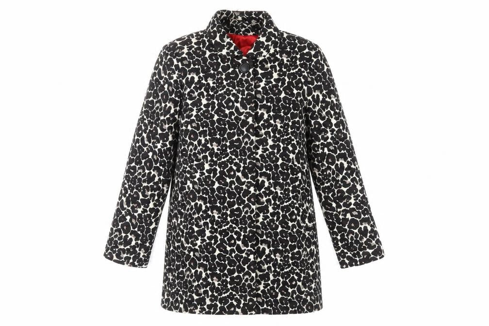 Roman Womens Black Animal Print Overcoat Coat Size L Button