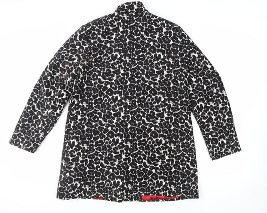 Roman Womens Black Animal Print Overcoat Coat Size L Button