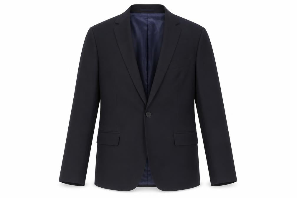 Front view of ASOS men’s blue polyester jacket suit jacket, size 42, regular