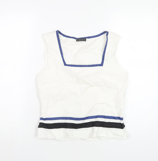 Alex & Co Womens White Ramie Basic T-Shirt Size 12 Square Neck