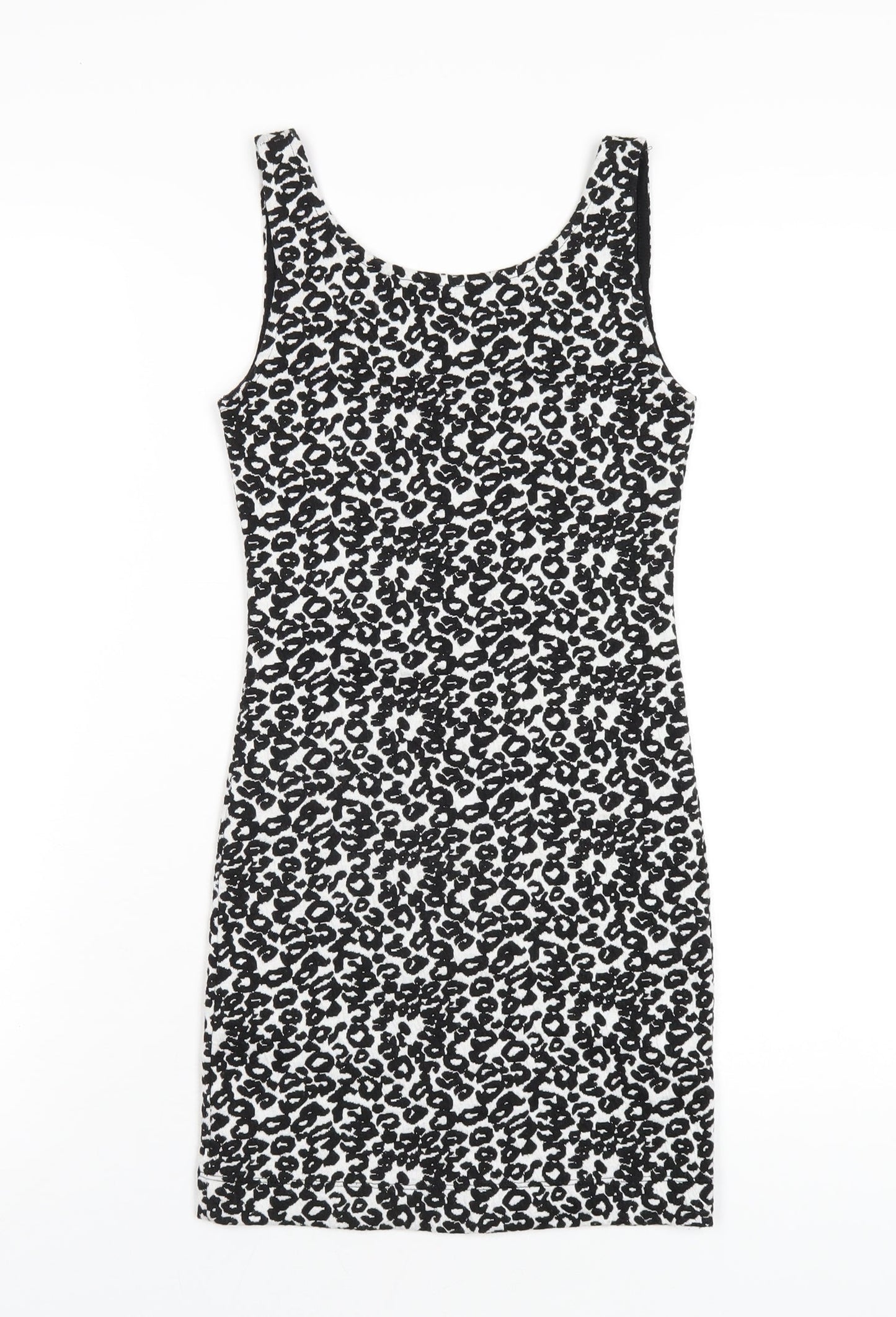 H&M Womens Black Geometric Polyester Bodycon Size 4 Scoop Neck Pullover