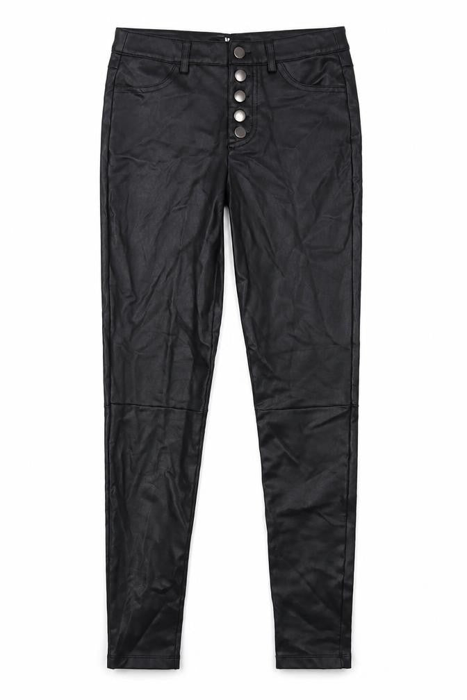 Very Womens Black Polyurethane Trousers Size 8 L28 in Regular Button