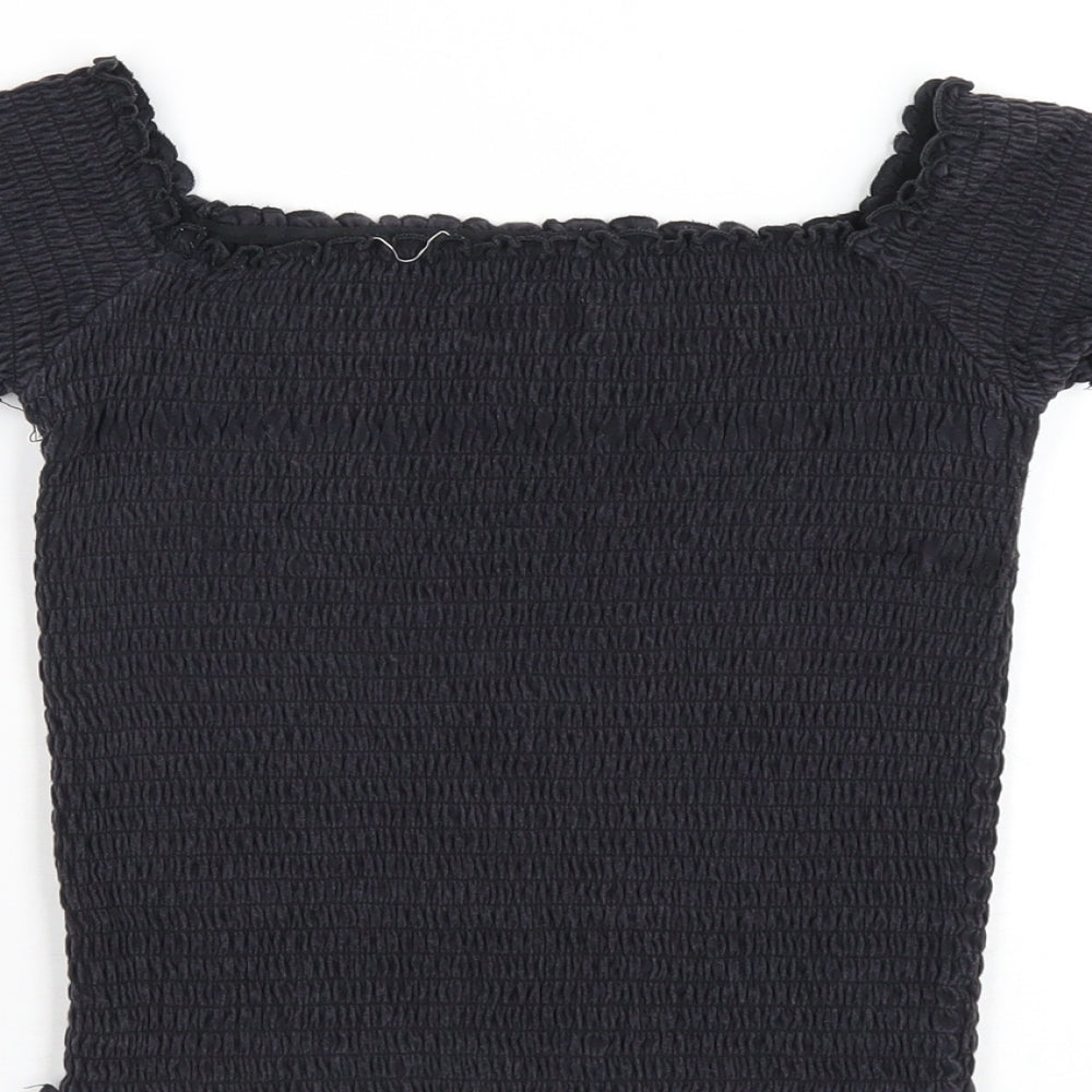 Hollister Womens Black Cotton Basic T-Shirt Size M Square Neck