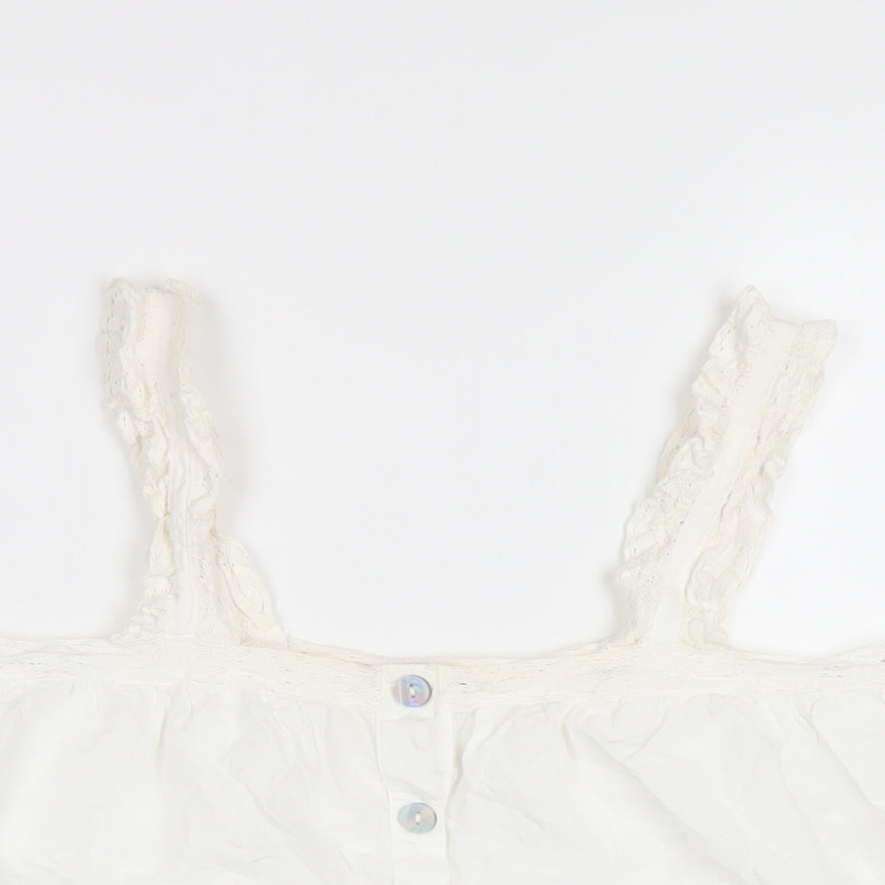 River Island Womens White Cotton Basic Tank Size 8 Square Neck
