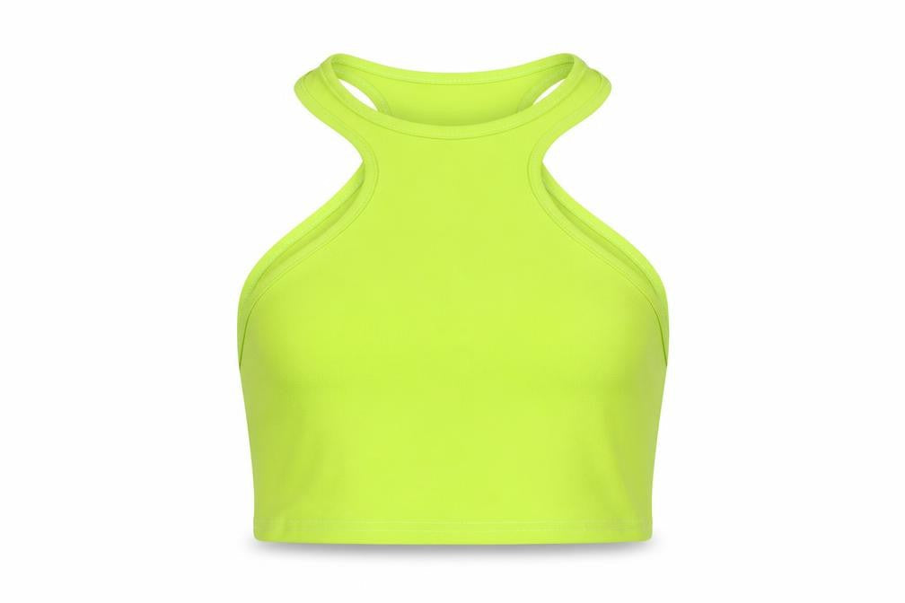 PRETTYLITTLETHING Womens Green Polyester Cropped Tank Size 14 Round Neck