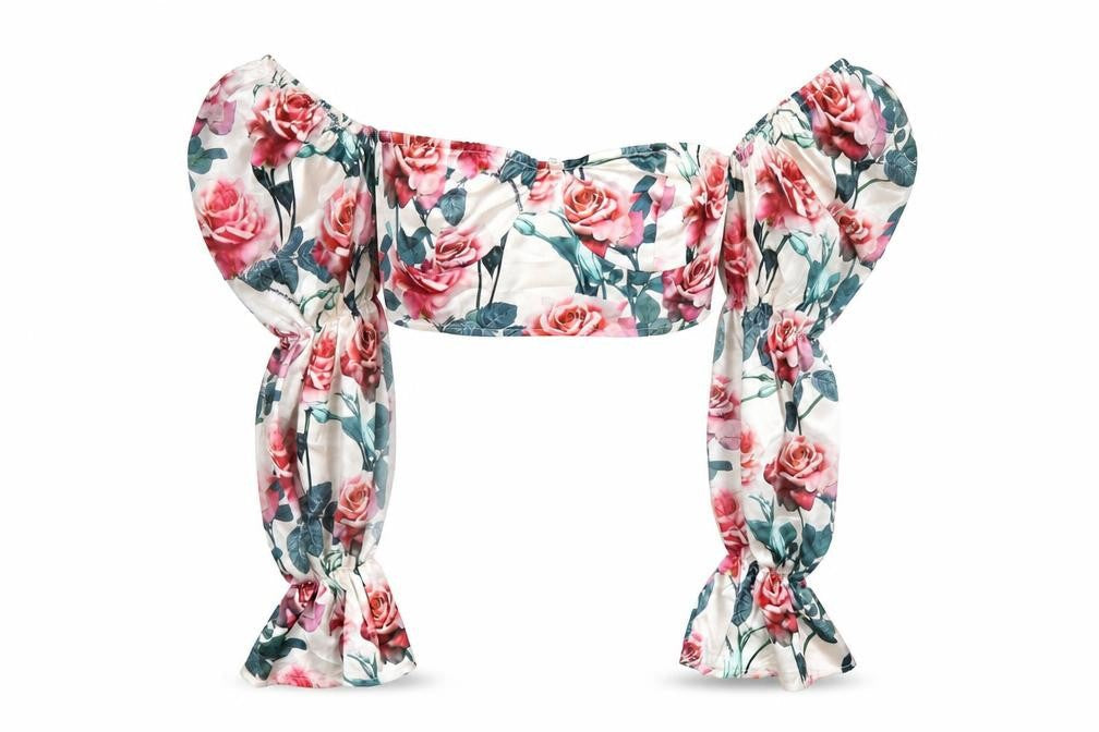 PRETTYLITTLETHING Womens Multicoloured Floral Polyester Cropped T-Shirt Size 4 Sweetheart