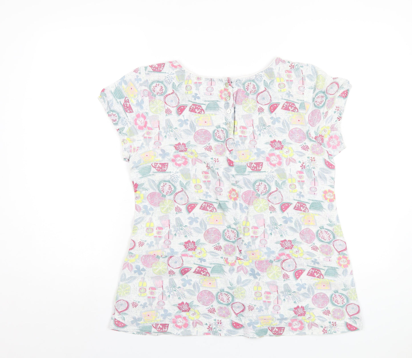 Mistral Womens Multicoloured Geometric Cotton Basic T-Shirt Size 12 Round Neck
