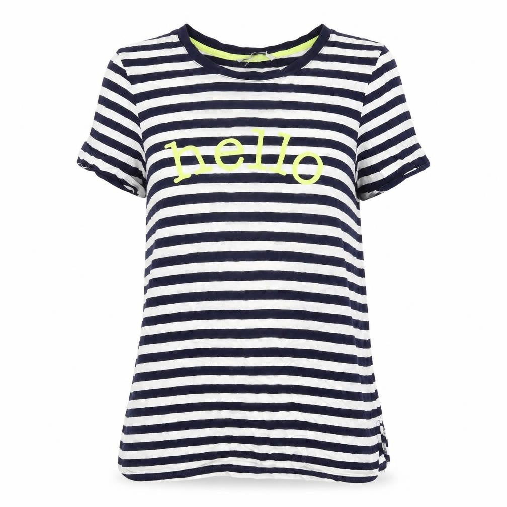 Oasis Womens White Striped Viscose Basic T-Shirt Size M Round Neck - Hello