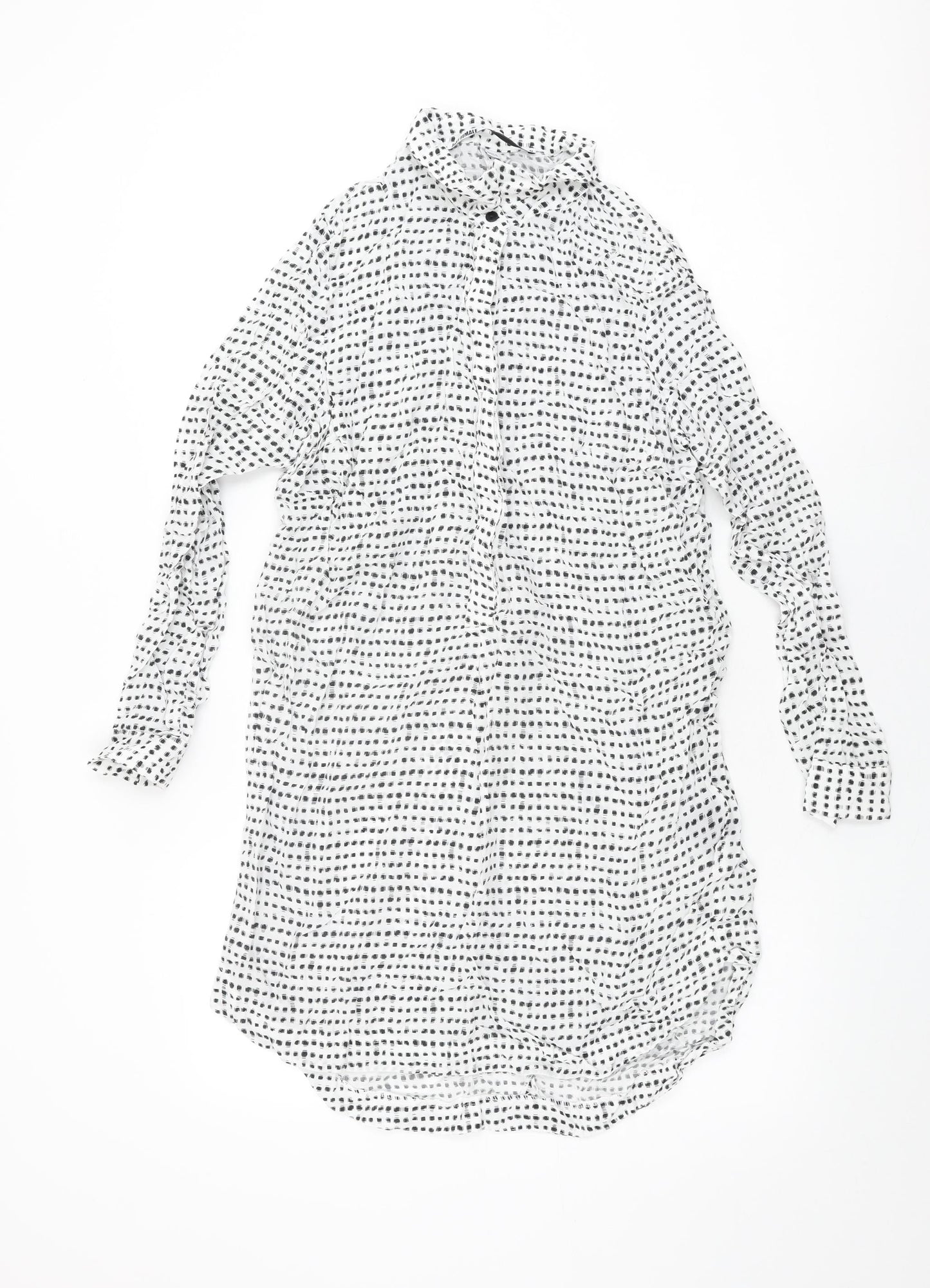 Just Female Womens White Geometric Cupro Shift Size M Collared Button