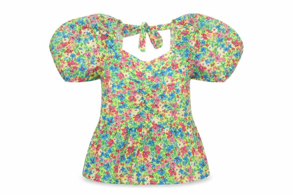 Pep&Co Womens Yellow Floral Polyester Basic Blouse Size 8 Sweetheart - Balloon Sleeves