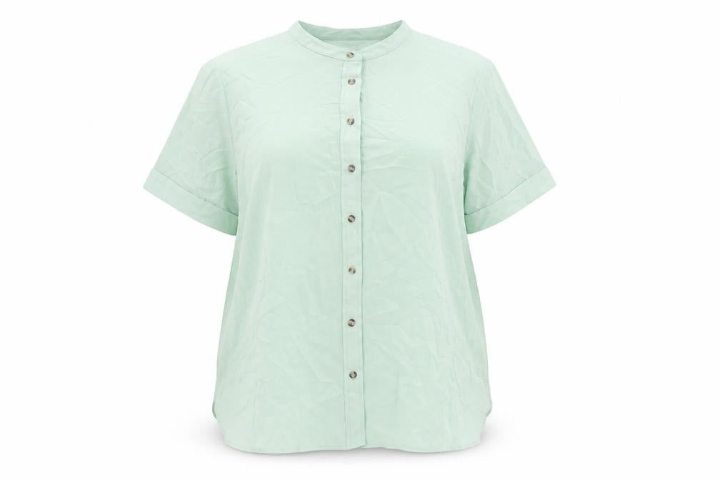 Marks and Spencer Womens Green Polyester Basic Button-Up Size 18 Round Neck