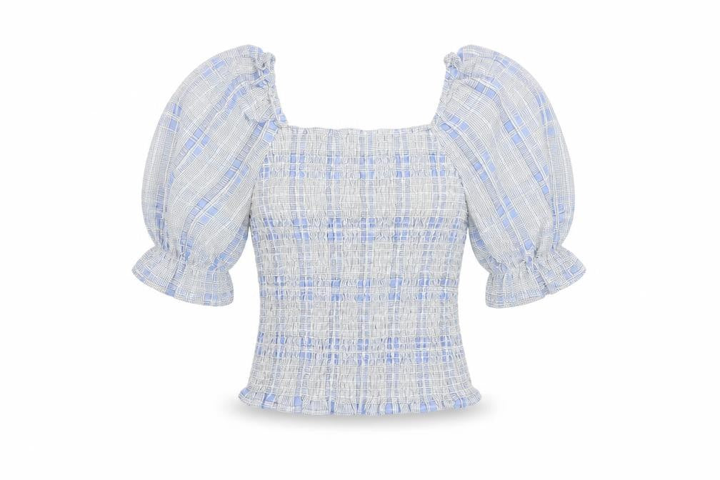 Pieces Womens White Geometric Viscose Basic T-Shirt Size M Square Neck - Balloon Sleeves