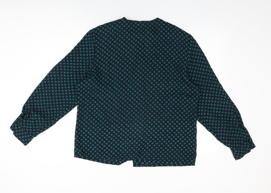 Koret Womens Blue Polka Dot Polyester Basic Button-Up Size 14 Round Neck