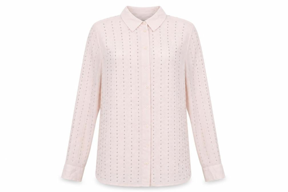 Marks and Spencer Womens Pink Geometric Polyester Basic Button-Up Size 14 Collared