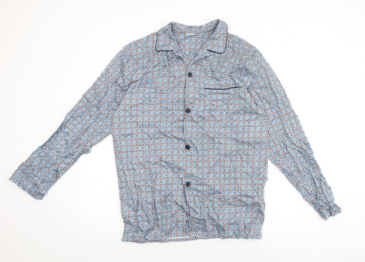 Marks and Spencer Womens Blue Geometric Cotton Top Pyjama Top Size M Button