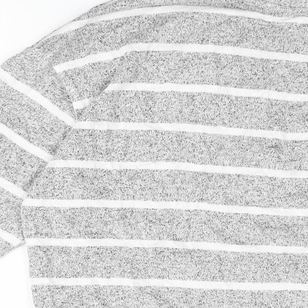Marks and Spencer Womens Grey Striped Viscose Basic T-Shirt Size 8 Round Neck