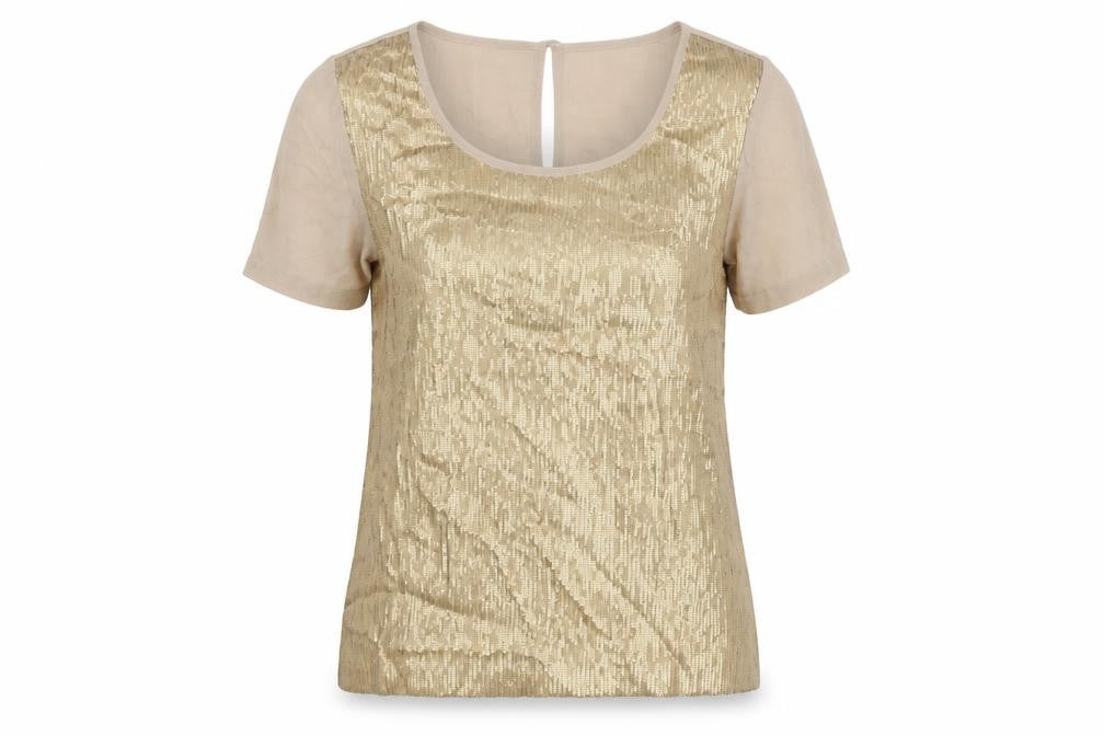 Monsoon Womens Beige Polyester Basic T-Shirt Size M Round Neck - Sequins