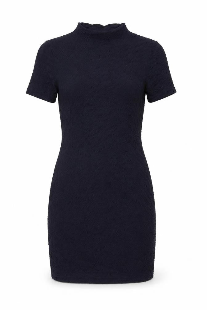 Front view of French Connection women’s blue viscose shift, size UK 8, round neck zip