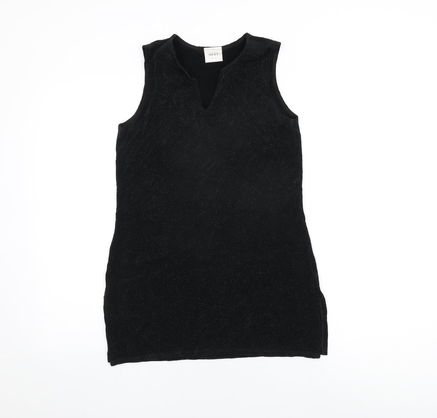 NEXT Womens Black Acetate Basic T-Shirt Size 12 V-Neck