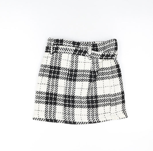 Zara Womens White Geometric Viscose Mini Skirt Size S Zip