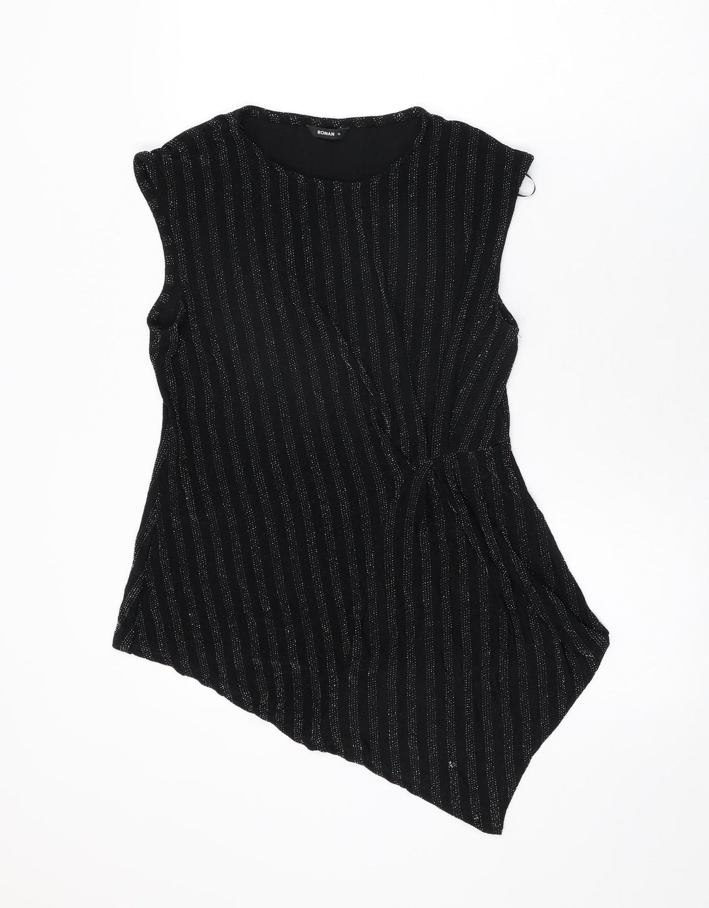 Roman Womens Black Polyester Basic T-Shirt Size 12 Round Neck