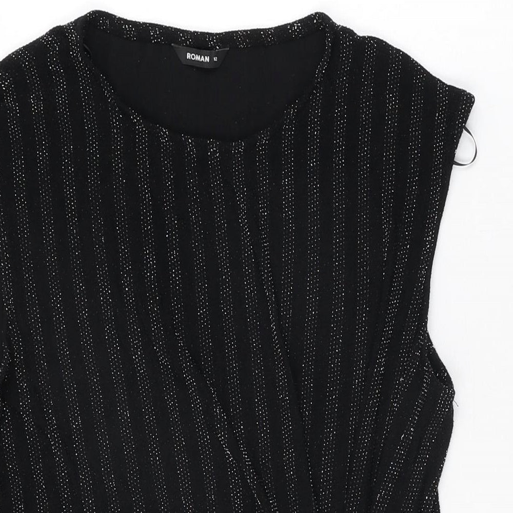 Roman Womens Black Polyester Basic T-Shirt Size 12 Round Neck