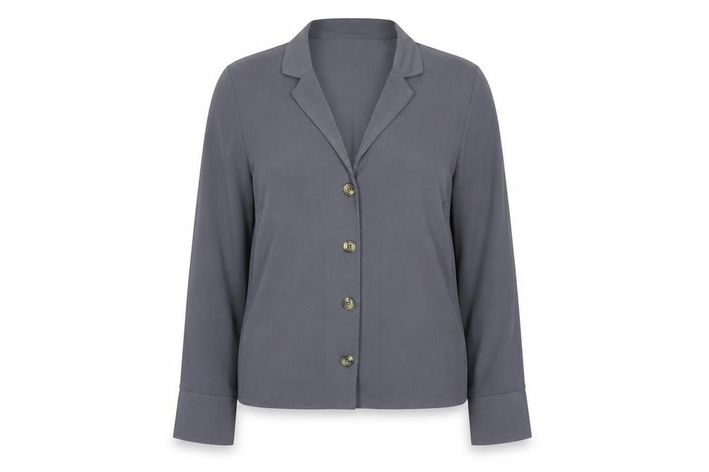 New Look Womens Grey Polyester Basic Button-Up Size 12 Collared