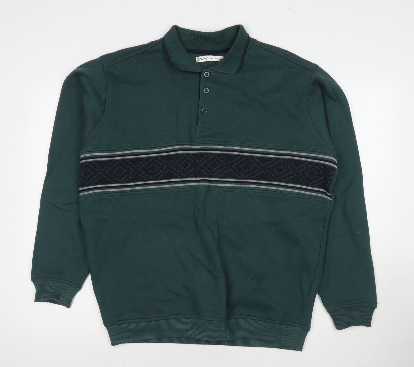 EWM Mens Green Fair Isle Cotton Pullover Sweatshirt Size M
