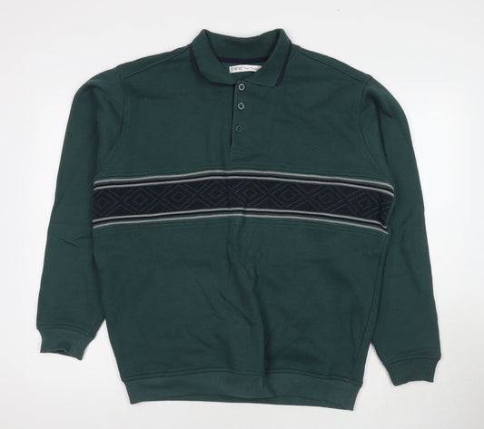 EWM Mens Green Fair Isle Cotton Pullover Sweatshirt Size M