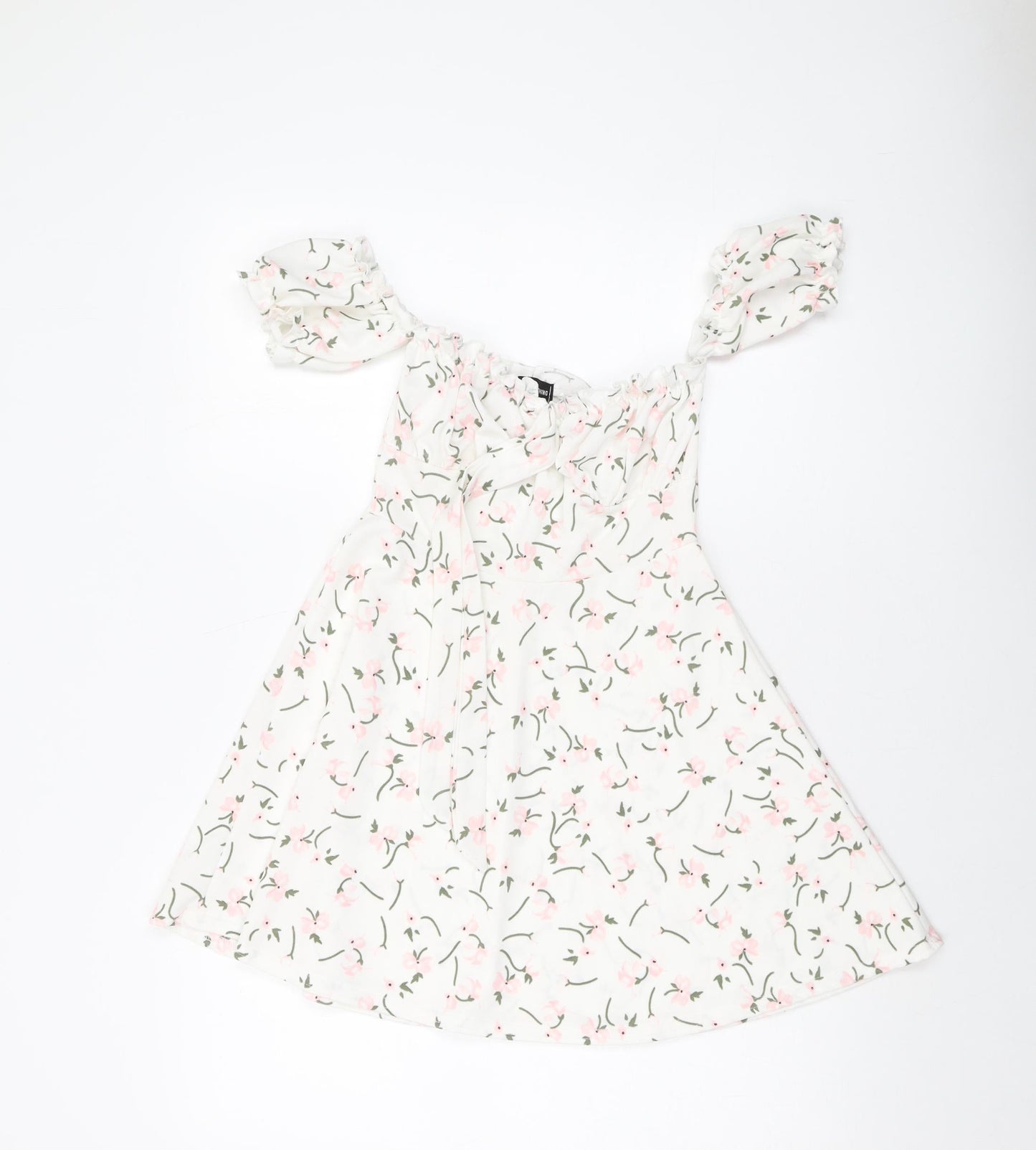 PRETTYLITTLETHING Womens White Floral Polyester Mini Size 8 Sweetheart Pullover