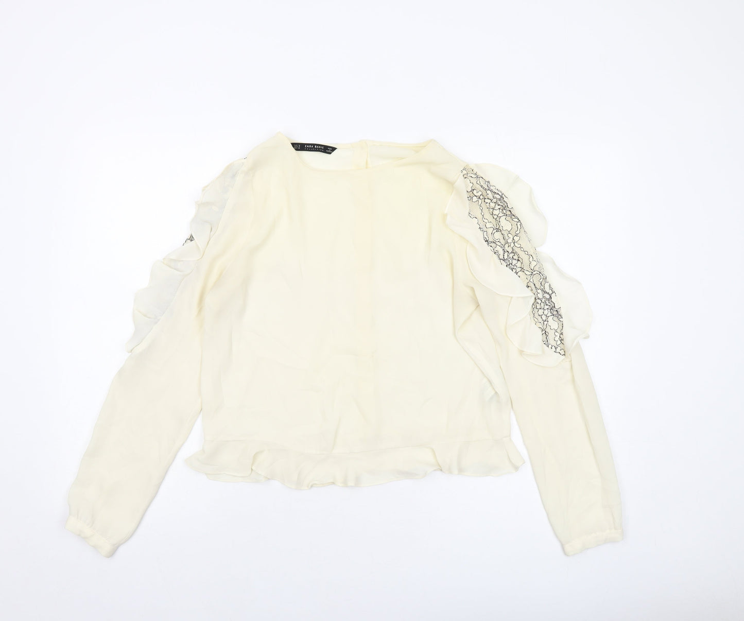 Zara Womens Ivory Polyester Basic Blouse Size M Round Neck