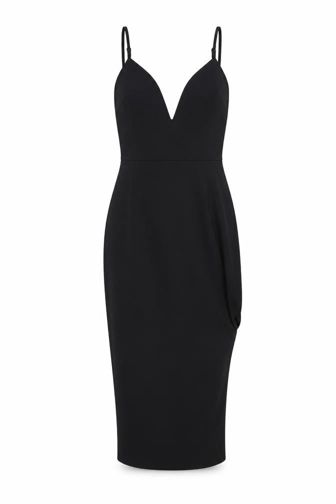 Front view of Missguided women’s black polyester bodycon, size UK 4, sweetheart zip