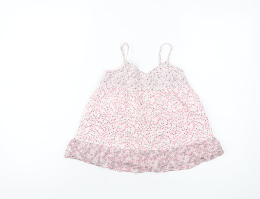 Gap Girls Pink Floral Cotton Basic Tank Size 6-7 Years Square Neck Pullover