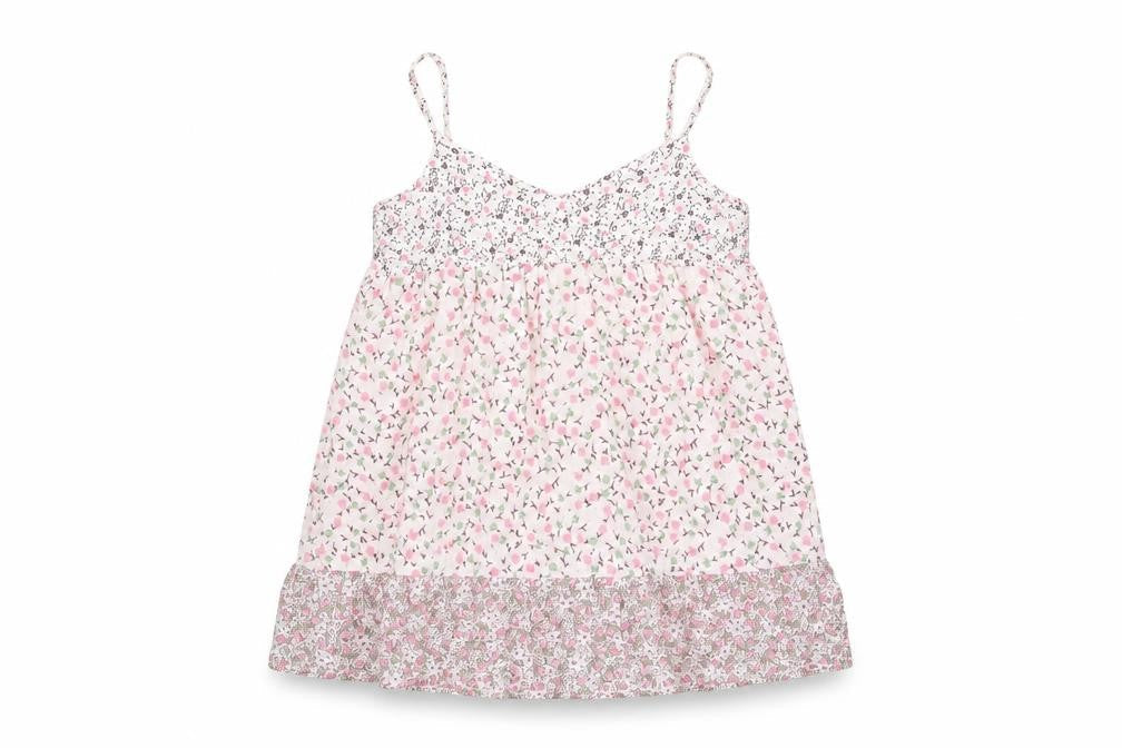Front view of Gap girls’ pink floral cotton basic tank, size 6-7, years square neck pullover