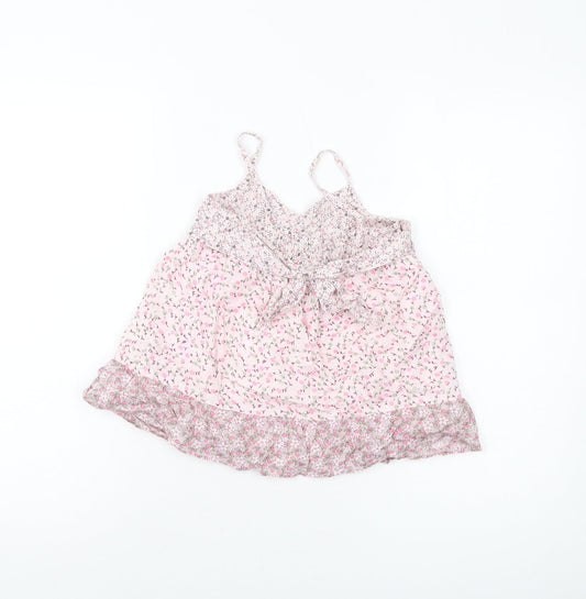 Gap Girls Pink Floral Cotton Basic Tank Size 6-7 Years Square Neck Pullover