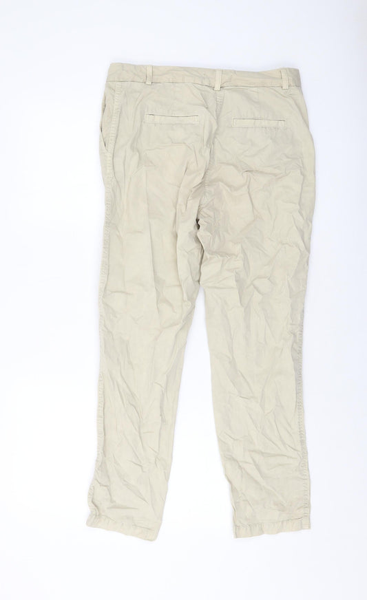 Marks and Spencer Womens Beige Cotton Trousers Size 30 in L27 in Regular Button