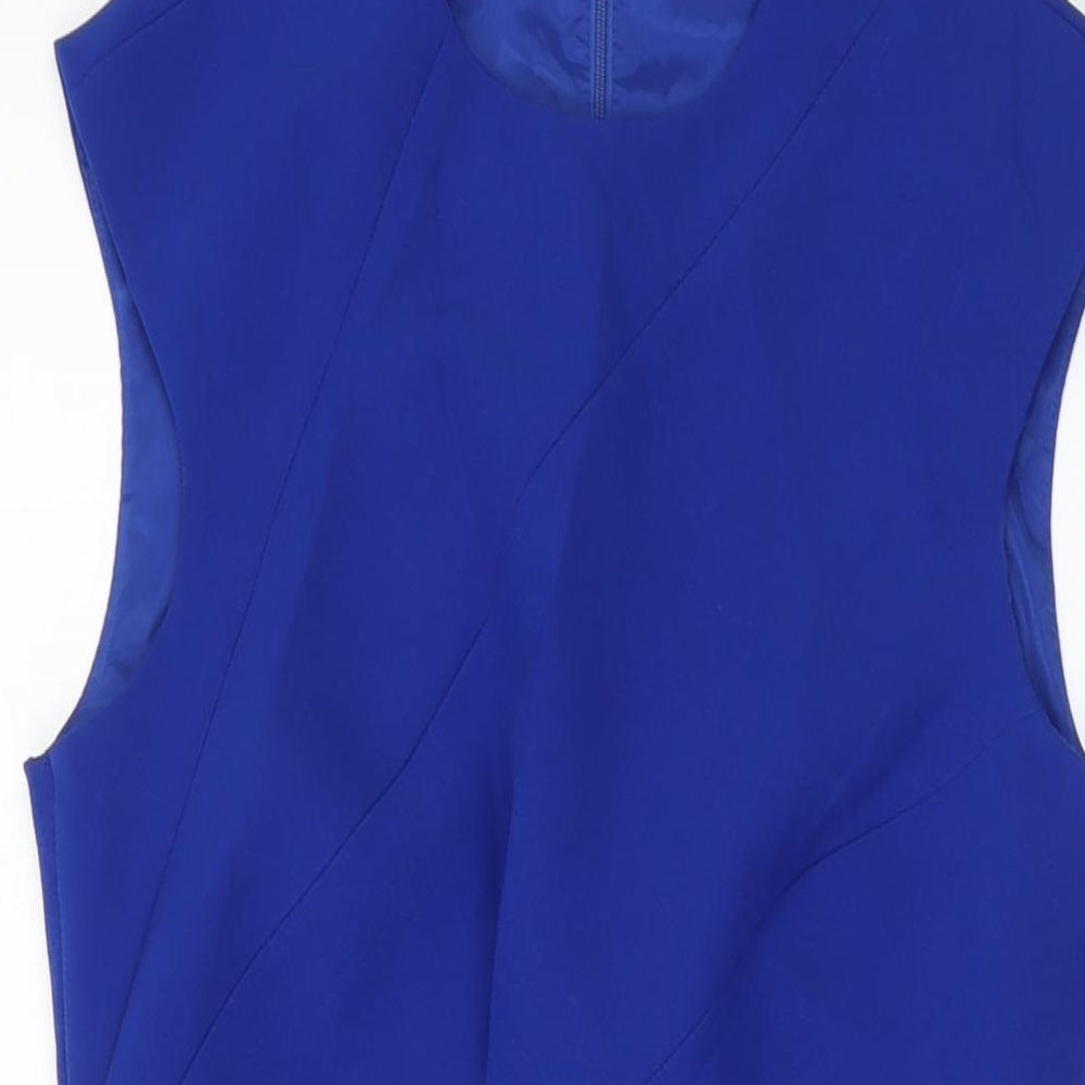 Mango Womens Blue Polyester Sheath Size M Round Neck Zip