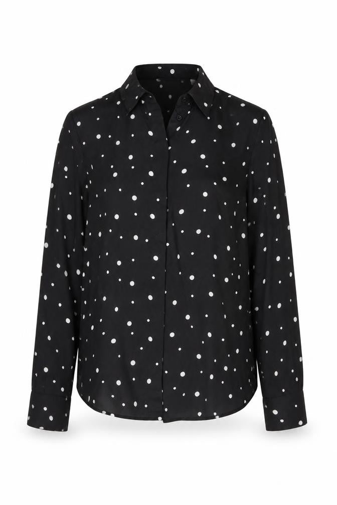 H&M Womens Black Polka Dot Polyester Basic Button-Up Size 10 Collared