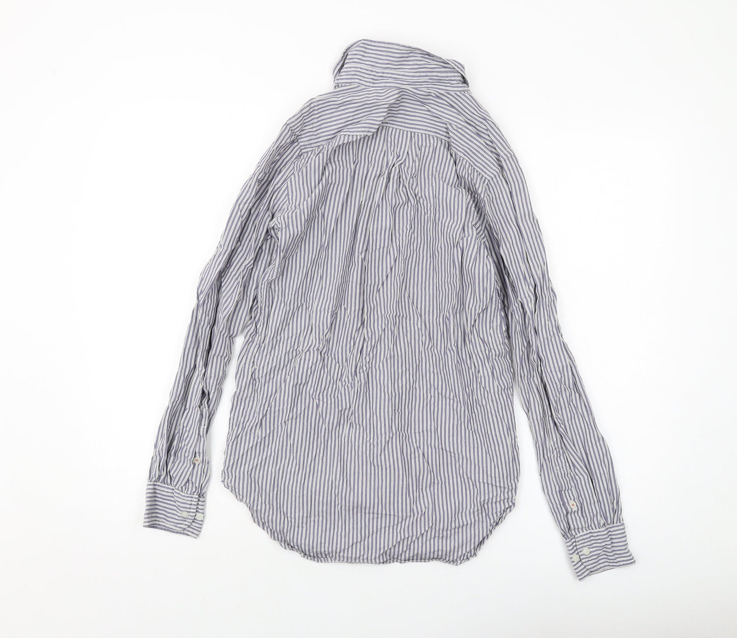 Topshop Womens Blue Striped Cotton Basic Button-Up Size 8 Collared