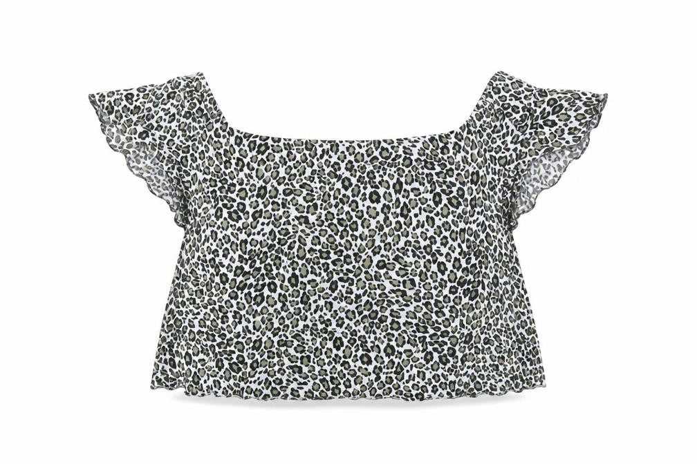 New Look Womens Green Animal Print Viscose Cropped Blouse Size 14 Square Neck