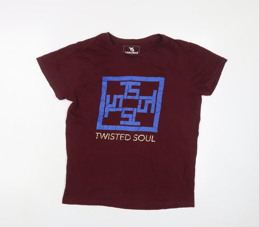Twisted Soul Womens Red Cotton Basic T-Shirt Size M Crew Neck