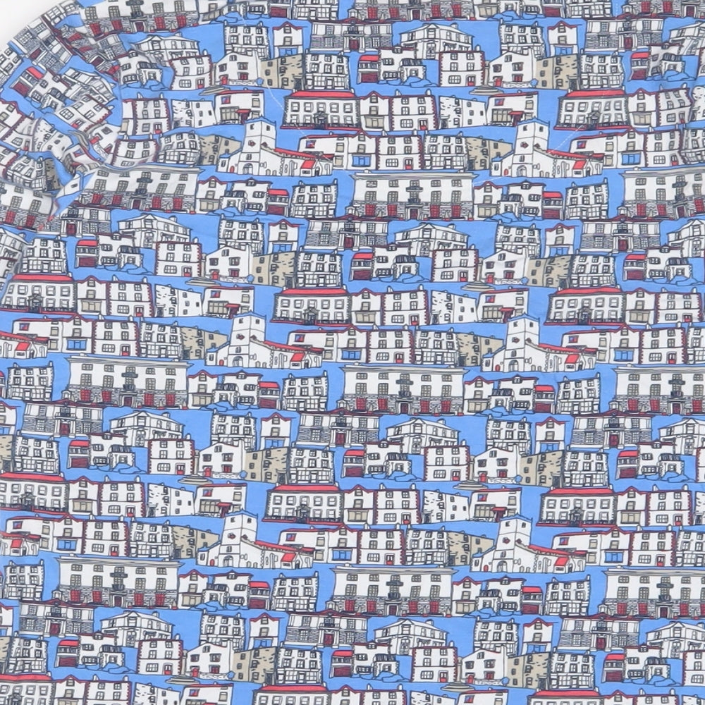 Tulchan Womens Blue Geometric Cotton Basic T-Shirt Size 12 Scoop Neck