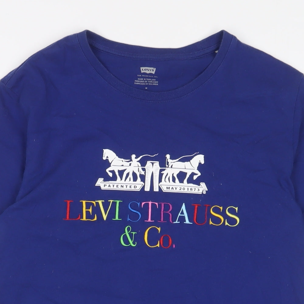 Levi's Womens Blue Cotton Basic T-Shirt Size M Crew Neck - Embroidered