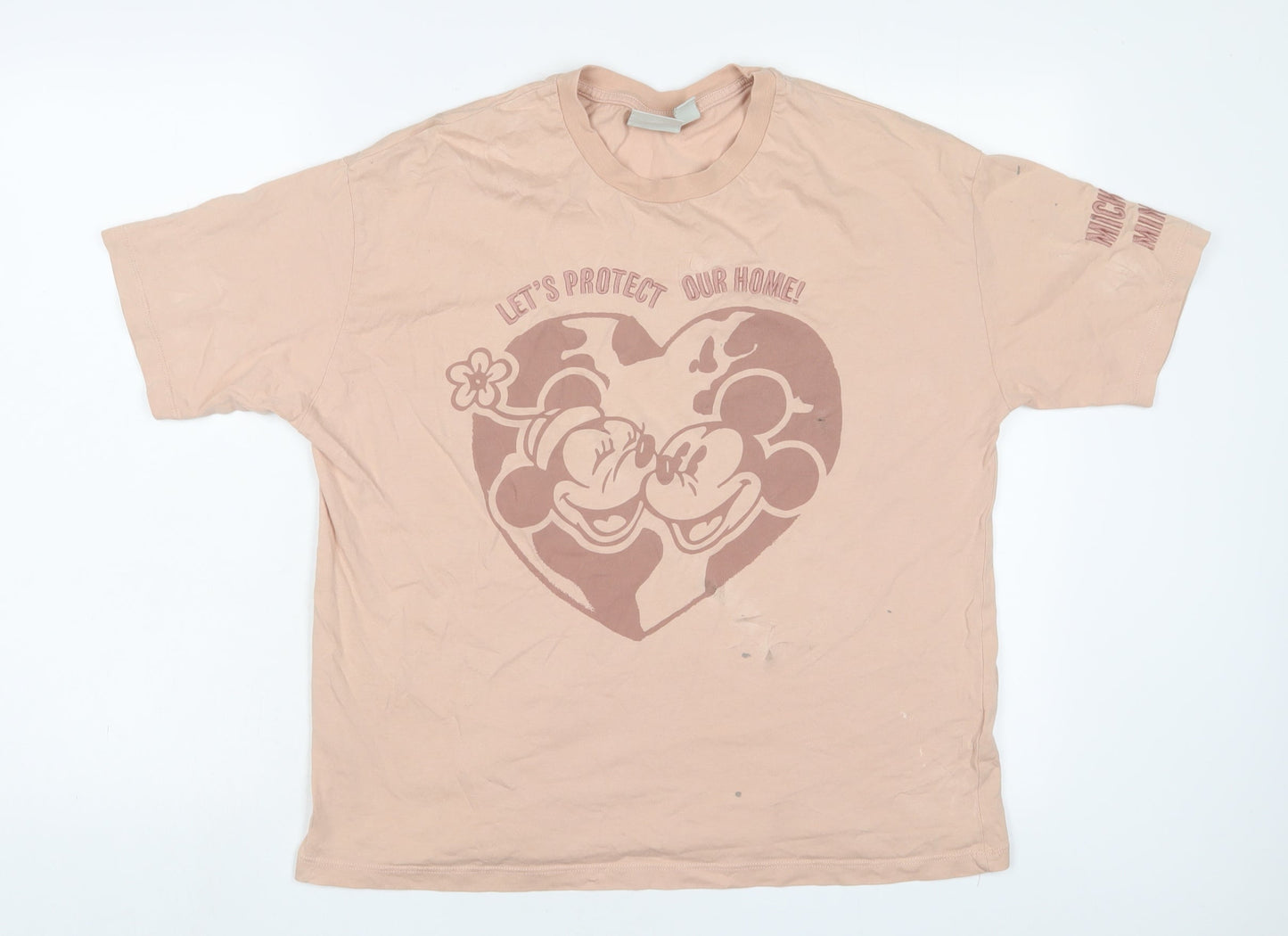 Disney Womens Pink Cotton Basic T-Shirt Size M Crew Neck - Mickey Mouse