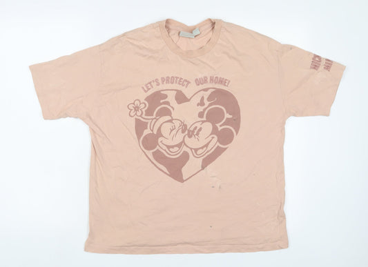 Disney Womens Pink Cotton Basic T-Shirt Size M Crew Neck - Mickey Mouse