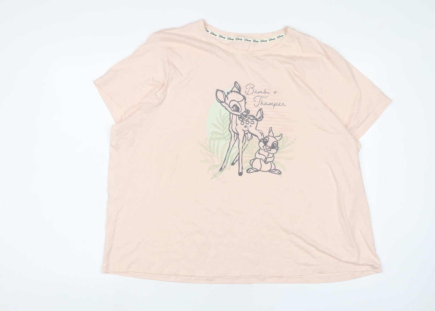 Disney Womens Pink Cotton Basic T-Shirt Size 20 Crew Neck - Bambi
