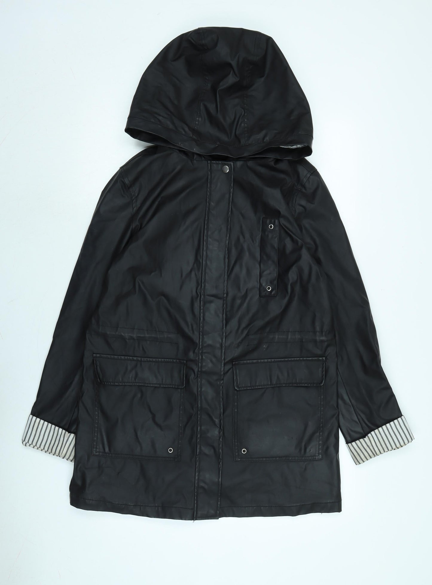 New Look Womens Black Rain Coat Coat Size 10 Zip