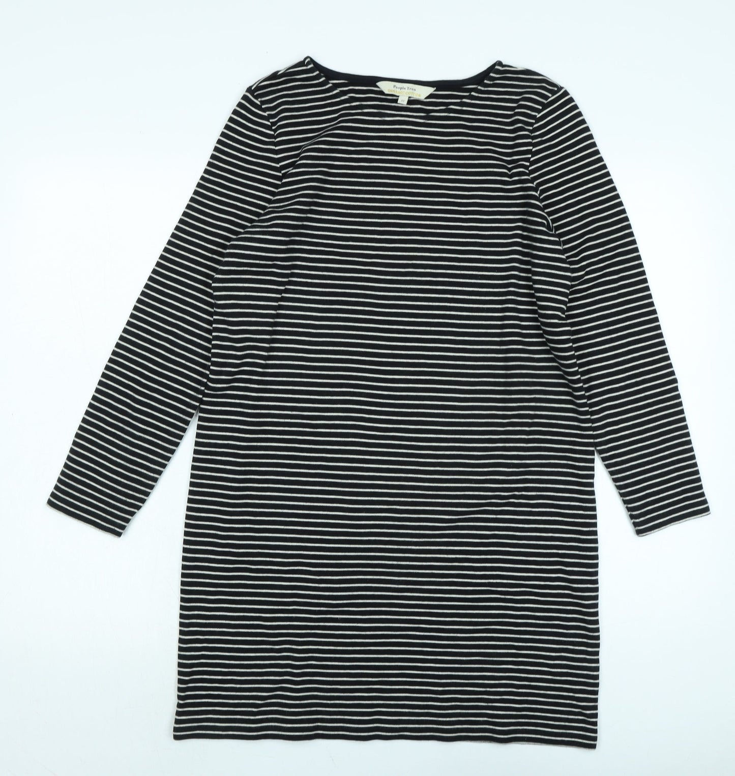 People Tree Womens Black Cotton Jumper Dress Size 12 Crew Neck
