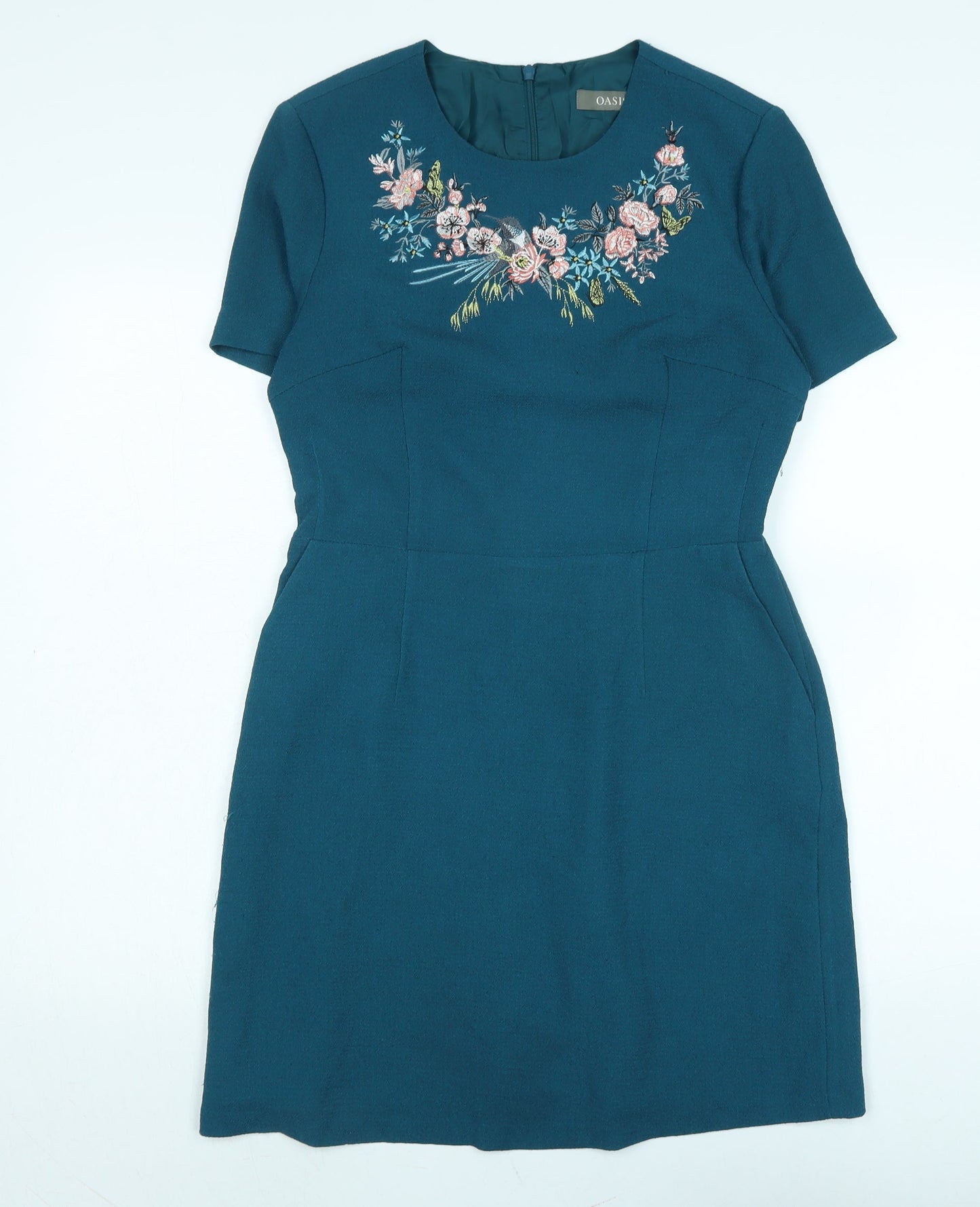 Oasis Womens Blue Polyester A-Line Size 10 Crew Neck Zip